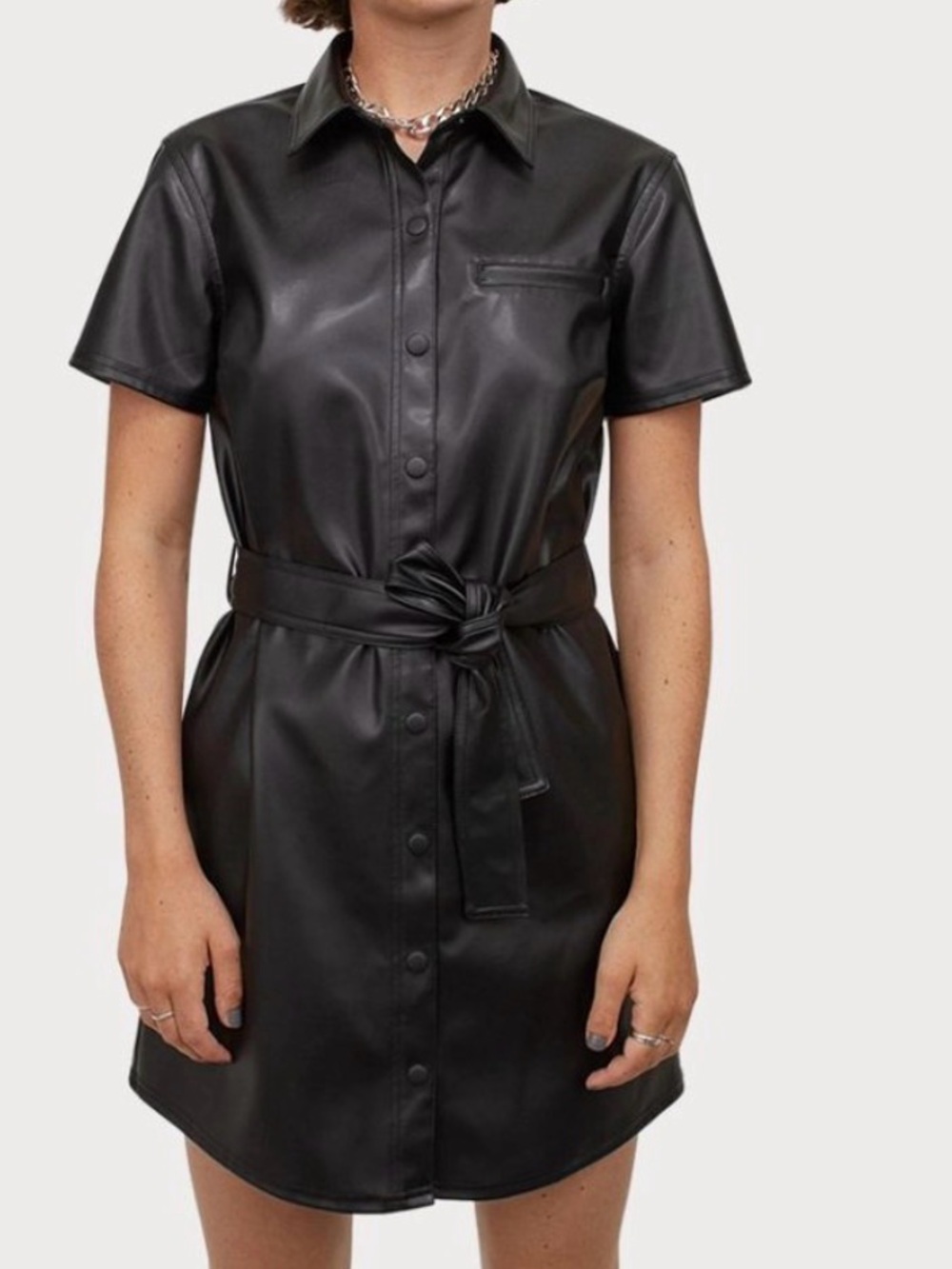 H&M Black Faux Leather Shirt Dress